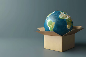 Ordering goods or products online that can be sent around the world, product delivery that uses technology to help Increase speed and reduce costs to be more efficient, globe in box - obrazy, fototapety, plakaty