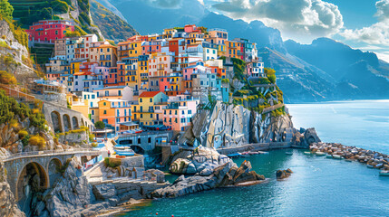 Amalfi coast Italy. Colorful architecture on the rocks - obrazy, fototapety, plakaty