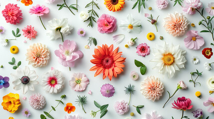 Vibrant Array of Flowers on White Surface