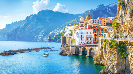 Amalfi coast Italy. View of Amalfi town - obrazy, fototapety, plakaty