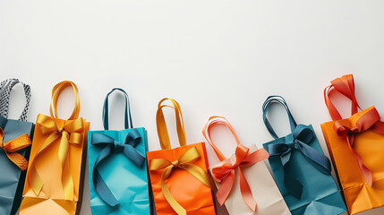 Row of Colorful Bags With Bows at a Sale Event