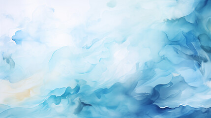 Abstract Blue Watercolor Swirls with a Touch of Creamy Yellow - obrazy, fototapety, plakaty