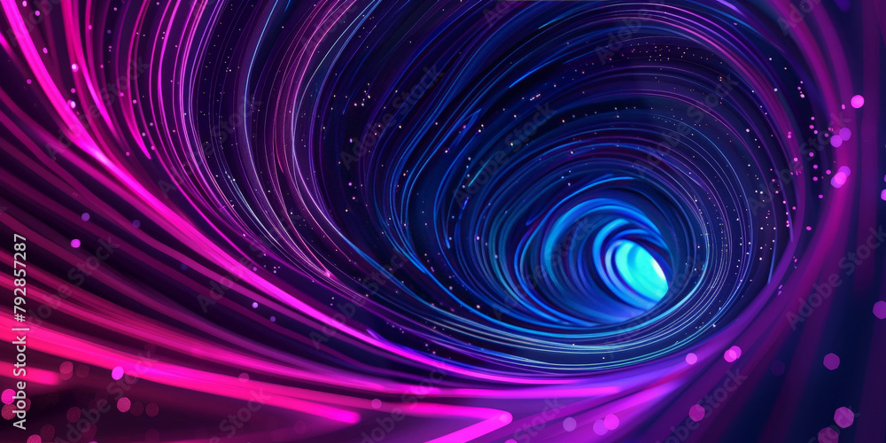 Poster 3d rendering of abstract wire cable tunnel with digital binary data transmitting.glowing data cables