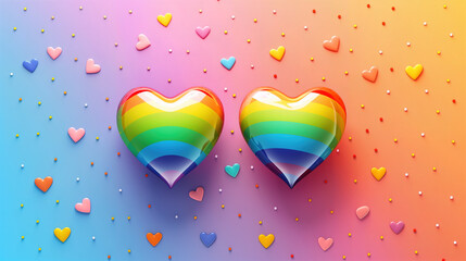 Two Rainbow Heart Shaped Lollipops on Multicolored Background