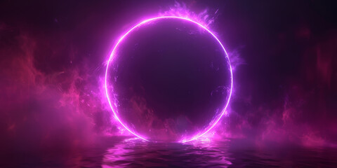 Obraz premium A glowing pink circle on a black background,abstract and futuristic design, technology, science fiction,