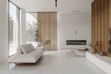 Elegant and Modern Minimalist Living Room Interior with White Furniture Design