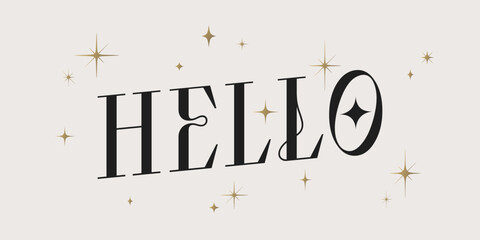 Hello. Lettering Hello, Hi, banner, poster, vintage graphic. Greeting card calligraphy lettering hello. Poster, banner, sticker concept with text message hi, hi there. Vector Illustration