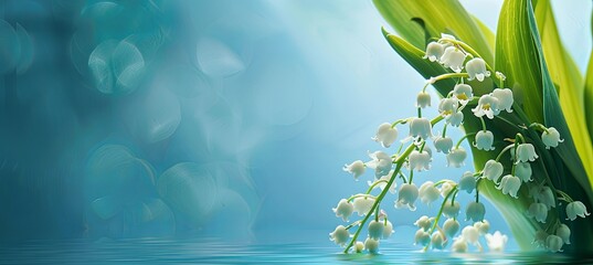 Lily of the valley blooms by the aqua sky on a terrestrial plant