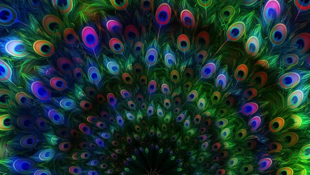 Animated abstract illustration of Colorful Peacock feathers background