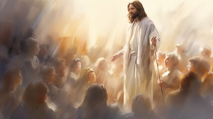 Preaching message of faith, holy scripture, essence of Christianity to believers, non-believers alike. Through watercolor Christian artist portrays profound love of God and teachings of Jesus Christ.