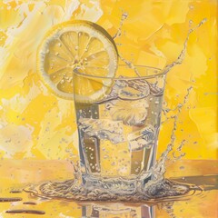 glass of water with lemon - obrazy, fototapety, plakaty