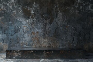Obraz premium This aged stone pedestal against a textured dark wall offers a dramatic and historic feel, perfect for antique or heritage product presentations. 