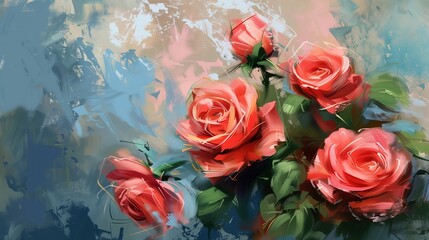 Roses in painting with bold brush strokes. Expressive painting concept