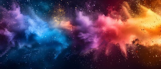 Fototapeta premium Colorful Happy Holi festival background with vibrant rainbow colors and powder explosion. Concept Festivals, Holi, Colors, Celebrations, Joy