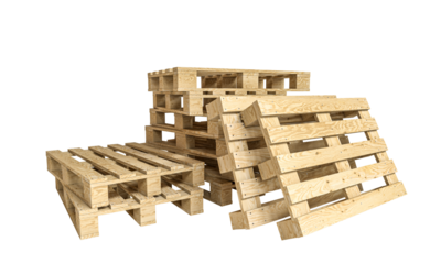 Stack of wooden pallets isolated on white