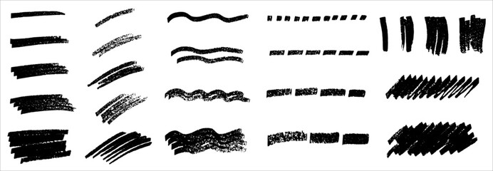 Collection Set Bundle of hand drawn brush strokes, waves and dotted lines with rough edges, paintbrush vector shapes for painting or drawing
