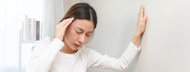 Brain stroke or low blood pressure symptom on people medical concept. Young beautiful woman has a...