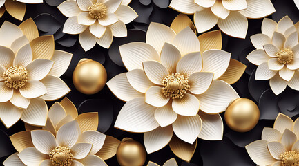 Golden lotus background pattern vector Tropical - obrazy, fototapety, plakaty