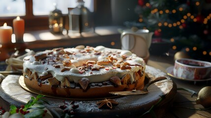 Homemade berry pie on a wooden table. Selective focus.