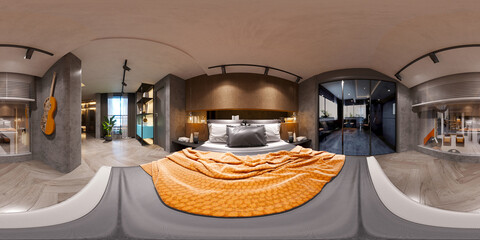 360 degrees of luxury hotel room, 3d rendering. - obrazy, fototapety, plakaty