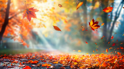 Naklejka na ściany i meble Beautiful autumn landscape. Colorful foliage in the pa