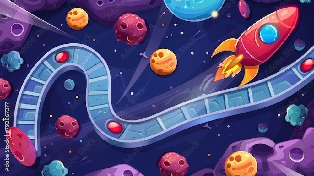 Poster an interface map for galaxy space game modern cartoon. a fantasy background for mobile video games. 