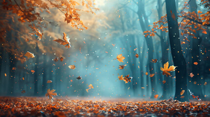 Beautiful autumn landscape.Falling leaves natural background