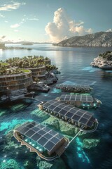 Coastal Resort PoweredTidal Energy - Tranquil Seaside OasisEco-Friendly Features! - obrazy, fototapety, plakaty