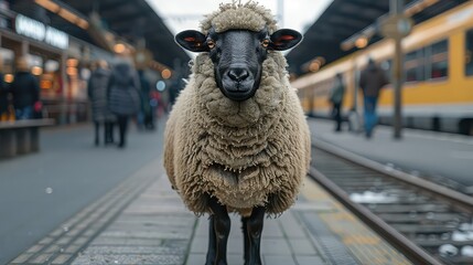 blacknose sheep, goat standing in railway station, Eid ul adha, eid al adha
