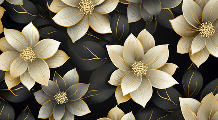 Golden lotus background pattern vector Tropical - obrazy, fototapety, plakaty