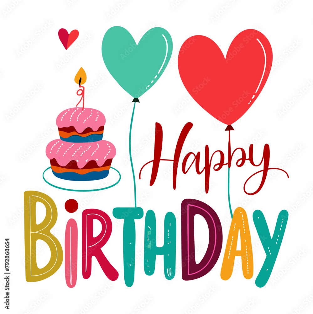 Wall mural Happy Birthday text vector illustration (9)