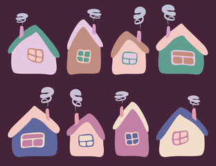 Big Vector Set, collection of Amsterdam, Holland houses, Crooked building Isolated Set. Cartoon or Flat Illustration, Childish Drawing for Book, Card, Poster, Logo Design Graphic, Architecture Element