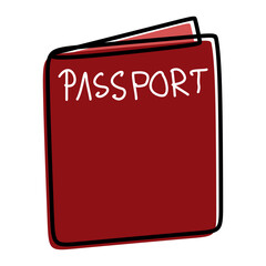 Passport, a hand drawn vector doodle illustration. Cartoon linear object with color Shapes. Immigration, Travelling concept Graphic art isolated on white background.