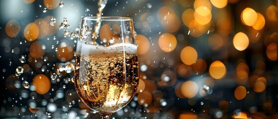 Champagne being poured into glass with water creating a unique visual effect. Concept Splash Photography, Champagne Art, Liquid Motion, Beverage Photography, Creative Pouring - obrazy, fototapety, plakaty
