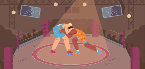 Focused wrestling competition vector illustration