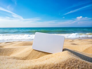 bank card on a sandy beach near the sea