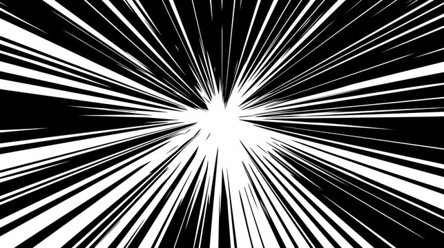 Colourful  black and white comic book radial rays, lines. Comics background with motion, speed lines. Pop art style elements. Vector illustration
