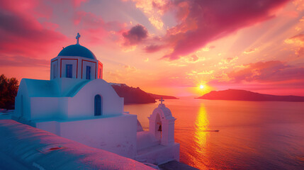 Beautiful colorful sunset in Santorini island Greece. - obrazy, fototapety, plakaty