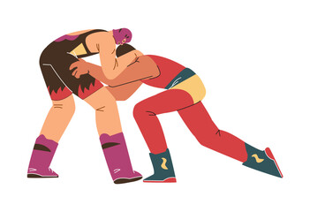 Vector image of a wrestling match on an isolated background.