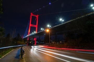 Fototapeta na wymiar Bosphorus Bridge aka 15th July Martyrs' Bridge view at night.