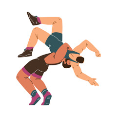 Wrestlers in grappling technique vector illustration