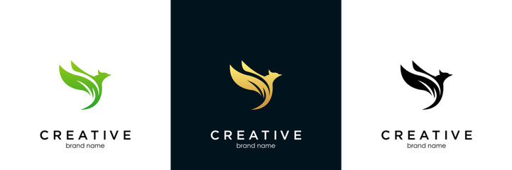 leaf bird logo design vector illustration template