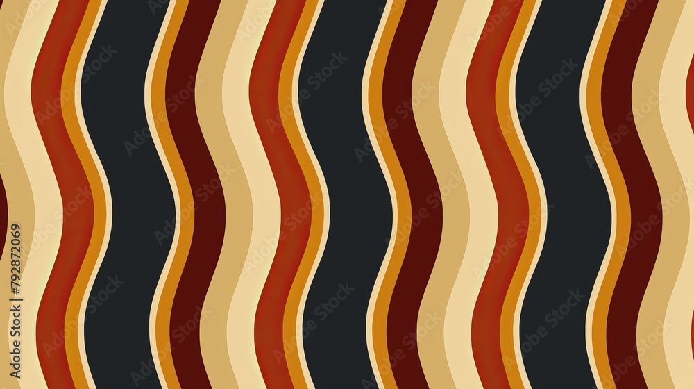 Poster seamless pattern with vertical stripes, lines, and curls in a retro style