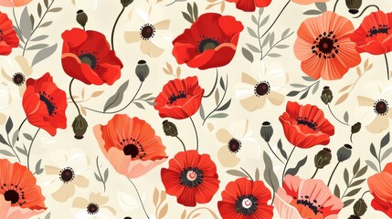 A vintage pattern with poppies flowers.