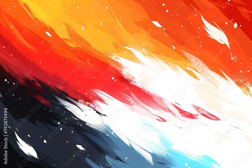 Poster explosive red and orange abstract strokes on dynamic black background. concept art for power and pas