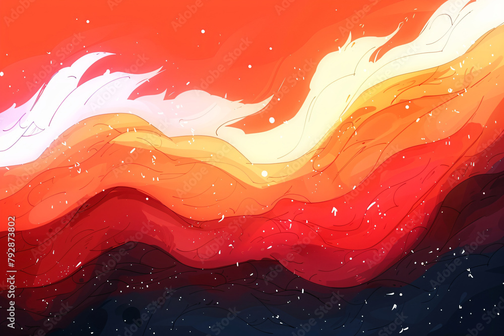 Poster abstract flowing design with white swirls on red to dark blue gradient. dynamic wave pattern for wal