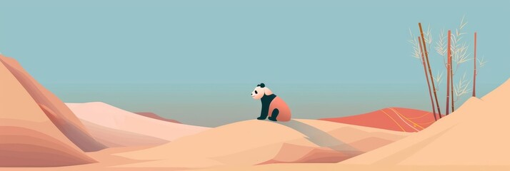 A pudgy panda, tired of getting stuck in bamboo stalks, subscribed to an online yoga program for bears, its clumsy attempts at downwardfacing dog a hilarious sight - obrazy, fototapety, plakaty