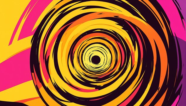 abstract yellow theme spiral retro pop art anime cartoon style background from Generative AI