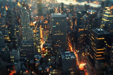 Illuminated skyscrapers and city lights