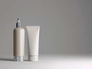 Two bottles of perfume and a tube of lotion are displayed on a table